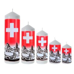 Kerze „Alpszene“ Schweizerkreuz Scherenschnitt
