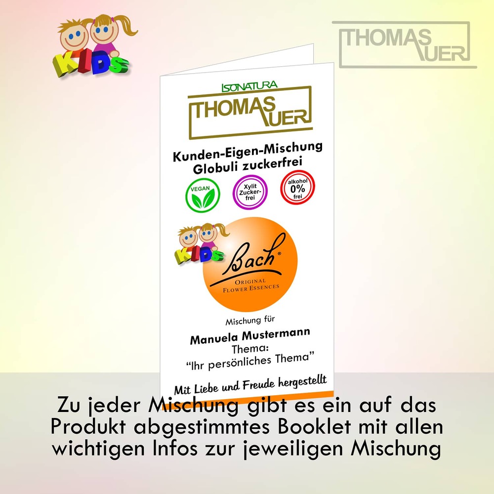 Booklet - Bachblüten Kunden-Eigenmischung Globuli KIDS ZUCKERFREI - Bild