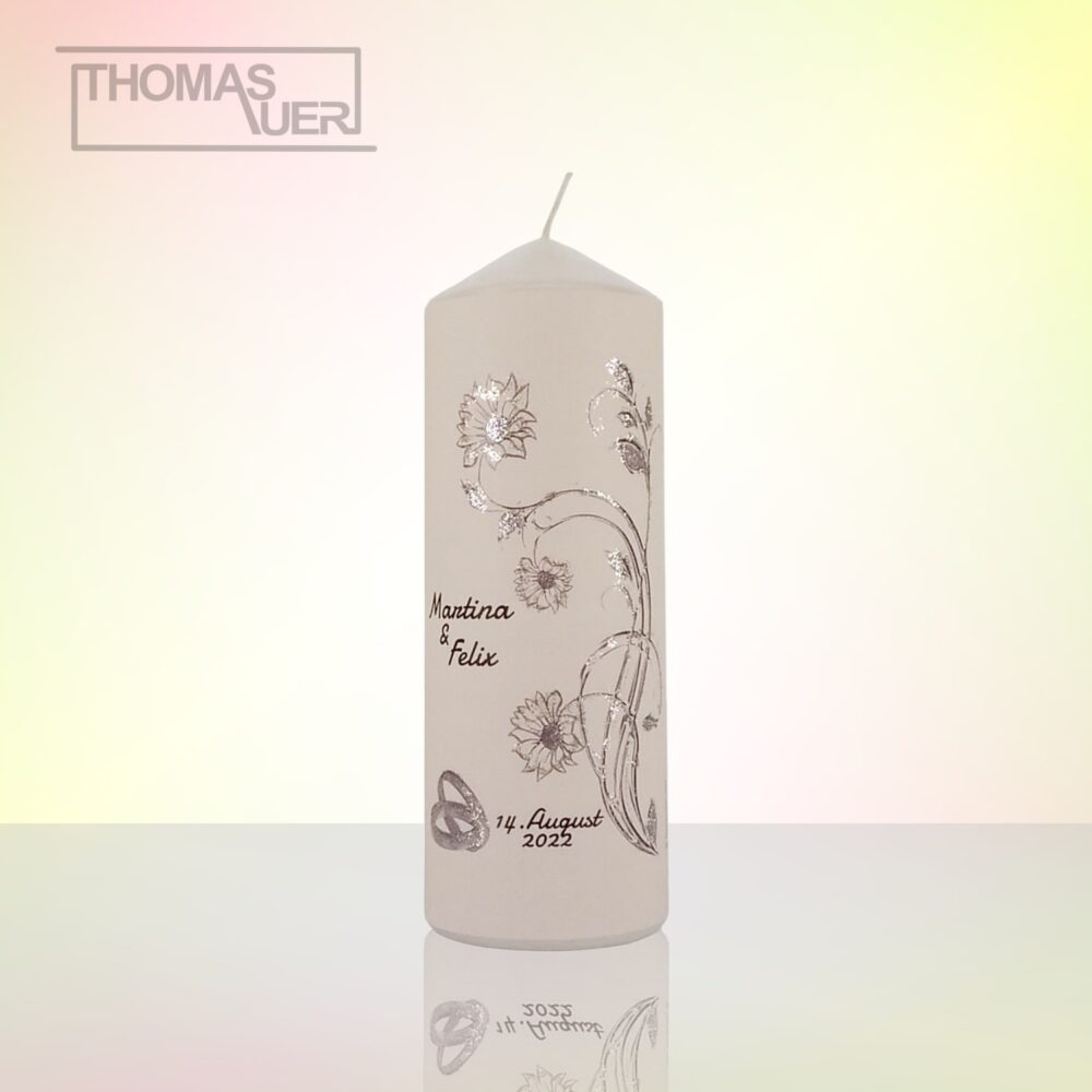hochzeitskerze blumen silber - glittereffekt -L produktbild