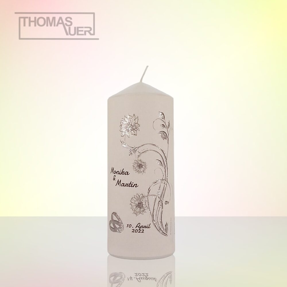 hochzeitskerze blumen silber - glittereffekt -M produktbild
