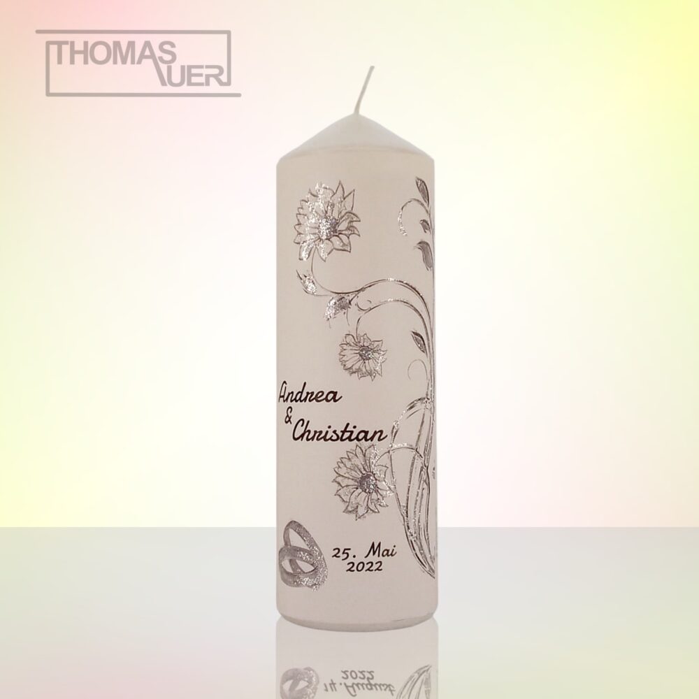 hochzeitskerze blumen silber - glittereffekt -XL produktbild