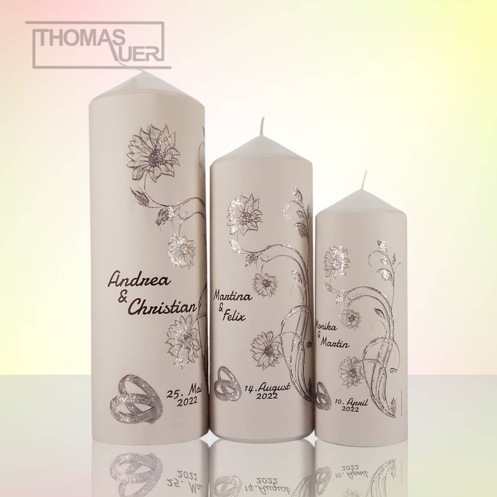 hochzeitskerze blumen silber - varianten -detail produktbild