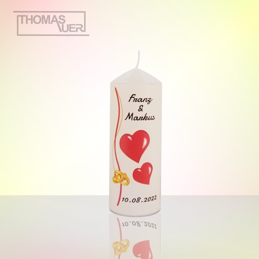 hochzeitskerze-herzen mit ringen - M produktbild