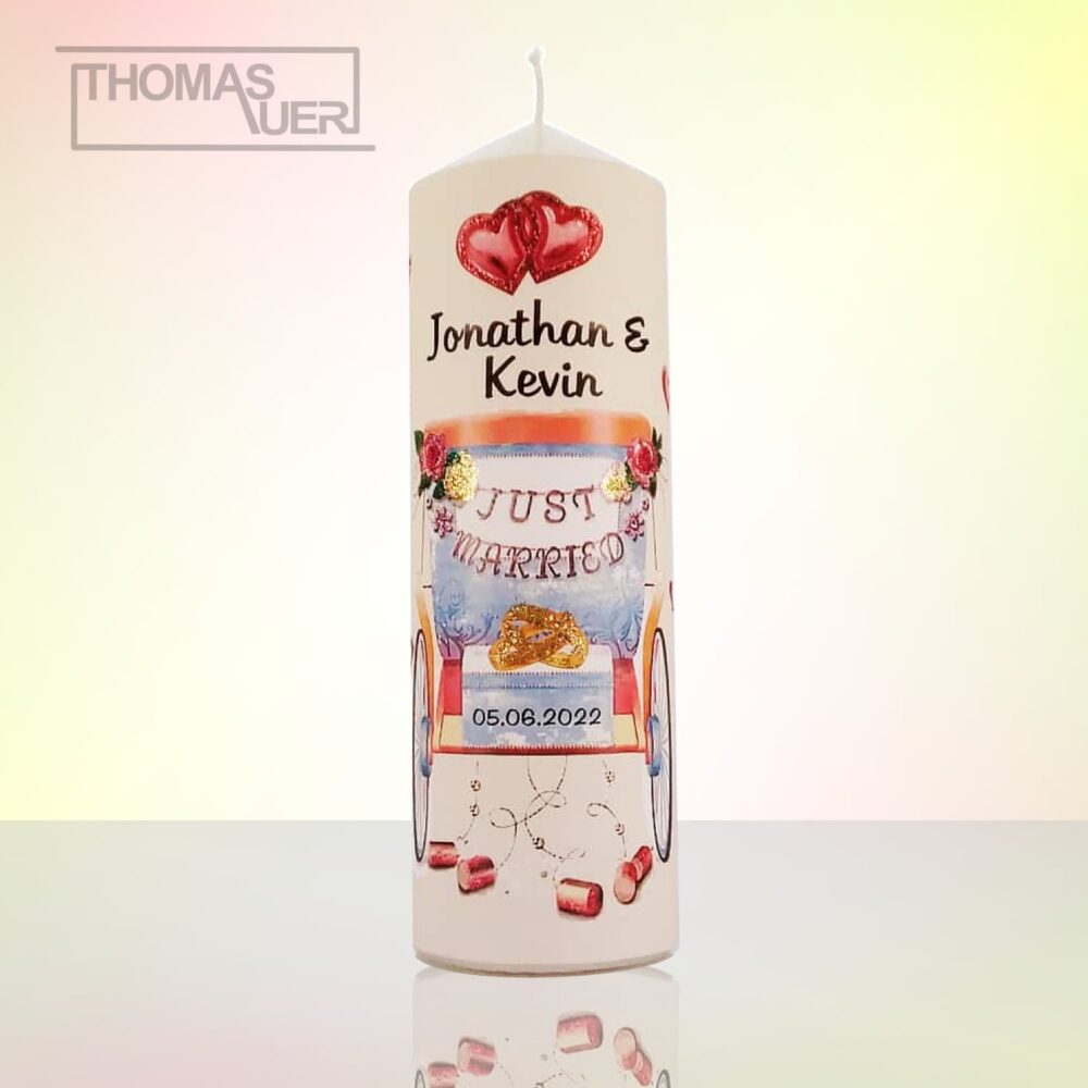 hochzeitskerze-just-married - glittereffekt - XL produktbild