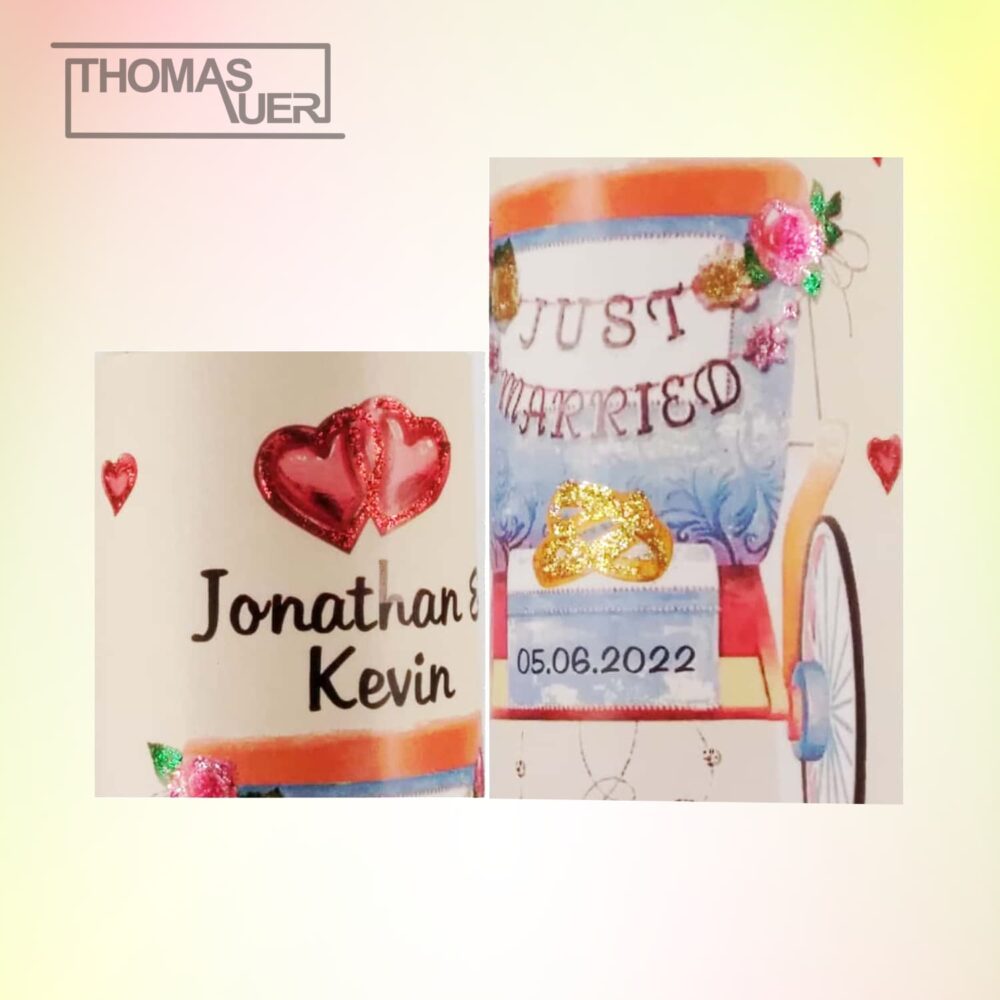 hochzeitskerze-just-married - glittereffekt - detailansicht