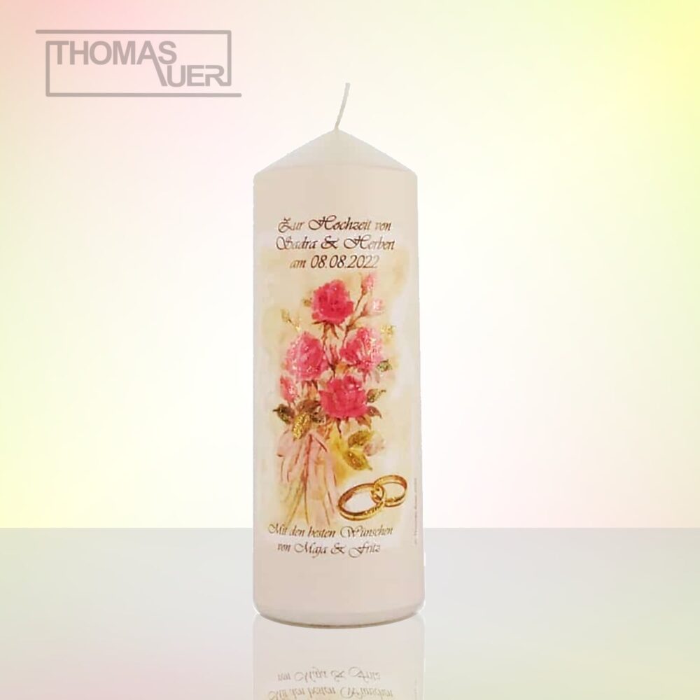hochzeitskerze-rosenstrauss - glittereffekt - L produktbild