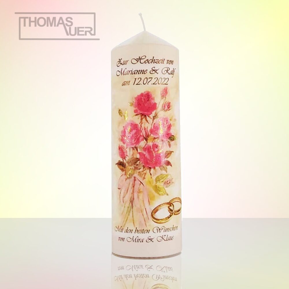 hochzeitskerze-rosenstrauss - glittereffekt - XL produktbild