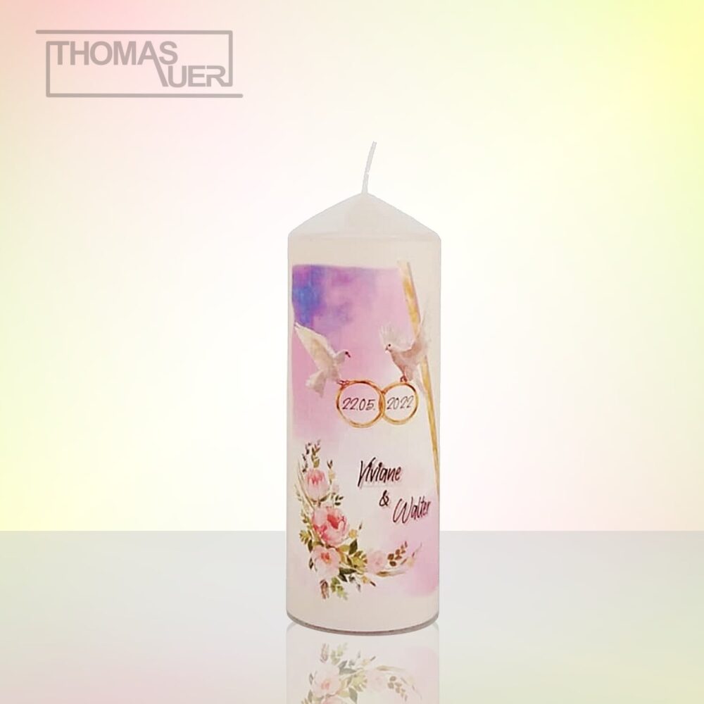 hochzeitskerze-tauben mit blumen - M produktbild