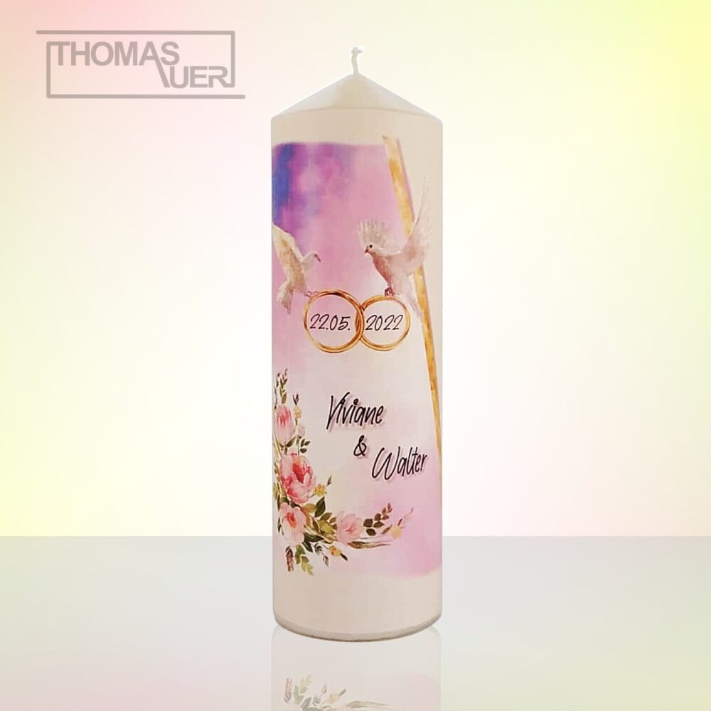 hochzeitskerze-tauben mit blumen - XL produktbild
