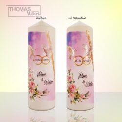 hochzeitskerze-tauben mit blumen - hauptbild