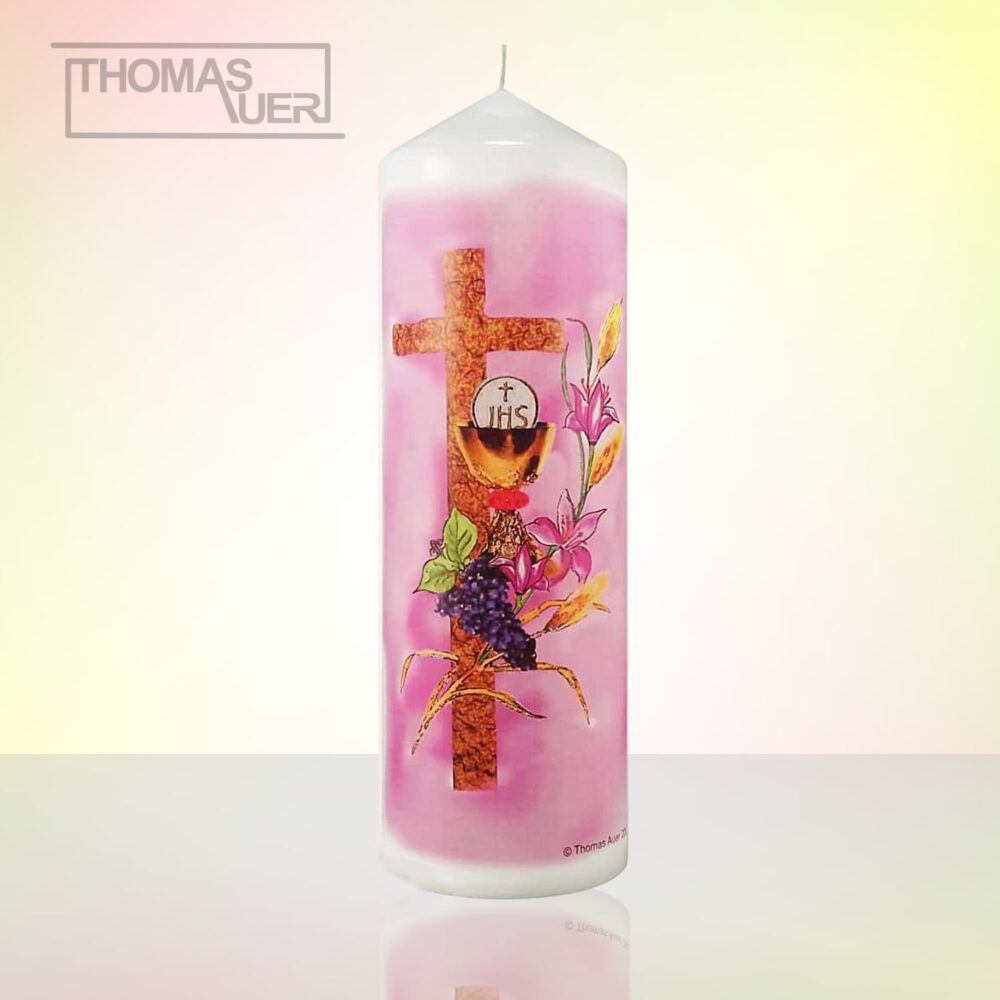 kerze-kreuz mit kelch, hostie und ähre - XL produktbild