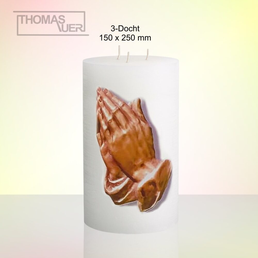 kerze-betende hände - hell - 3-Docht-250 produktbild