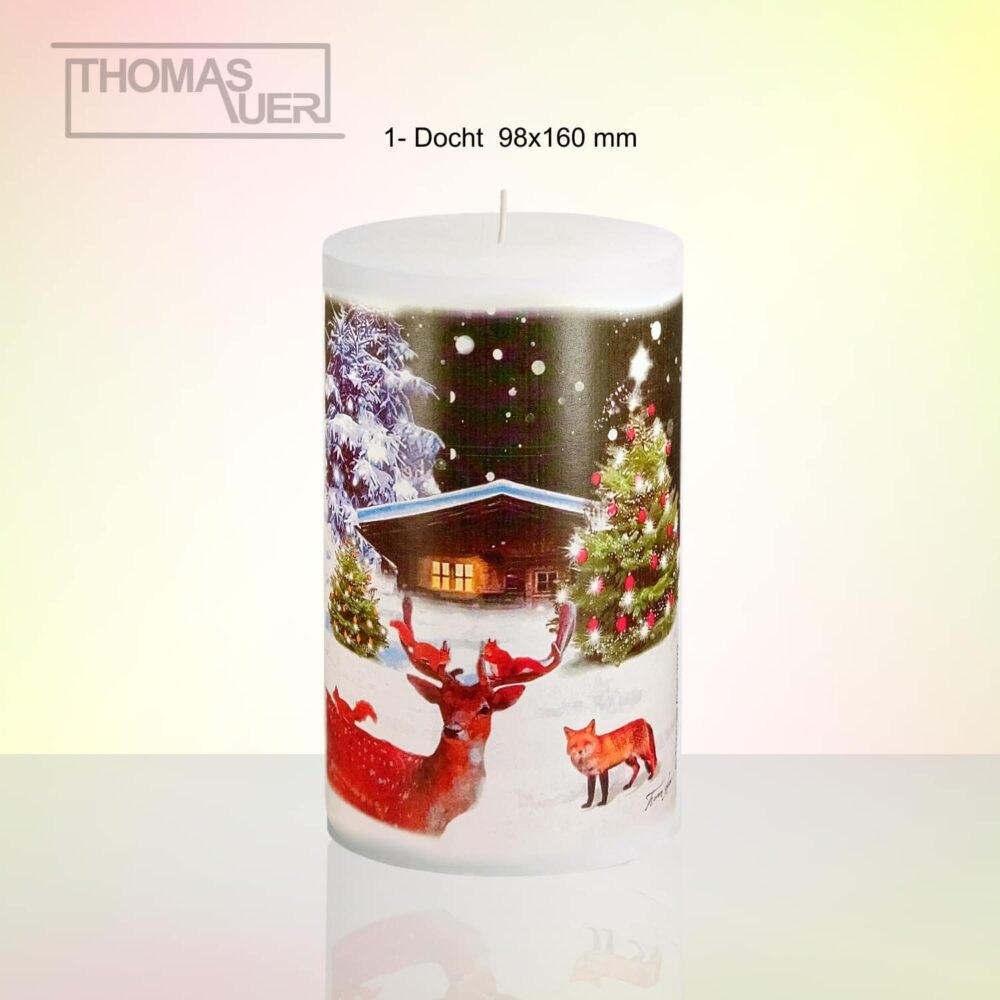 kerze blockhütte christbaum + tiere 1-D produktbild