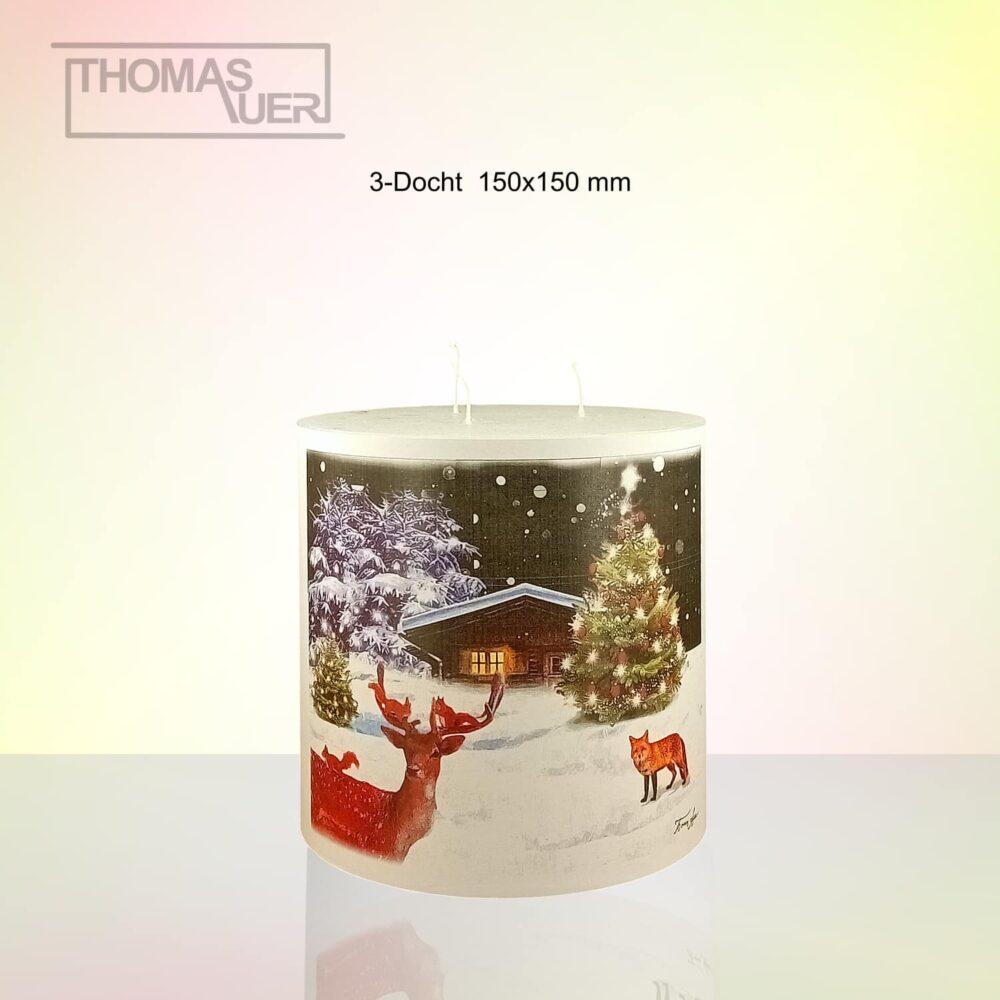 kerze blockhütte christbaum + tiere -3-D produktbild