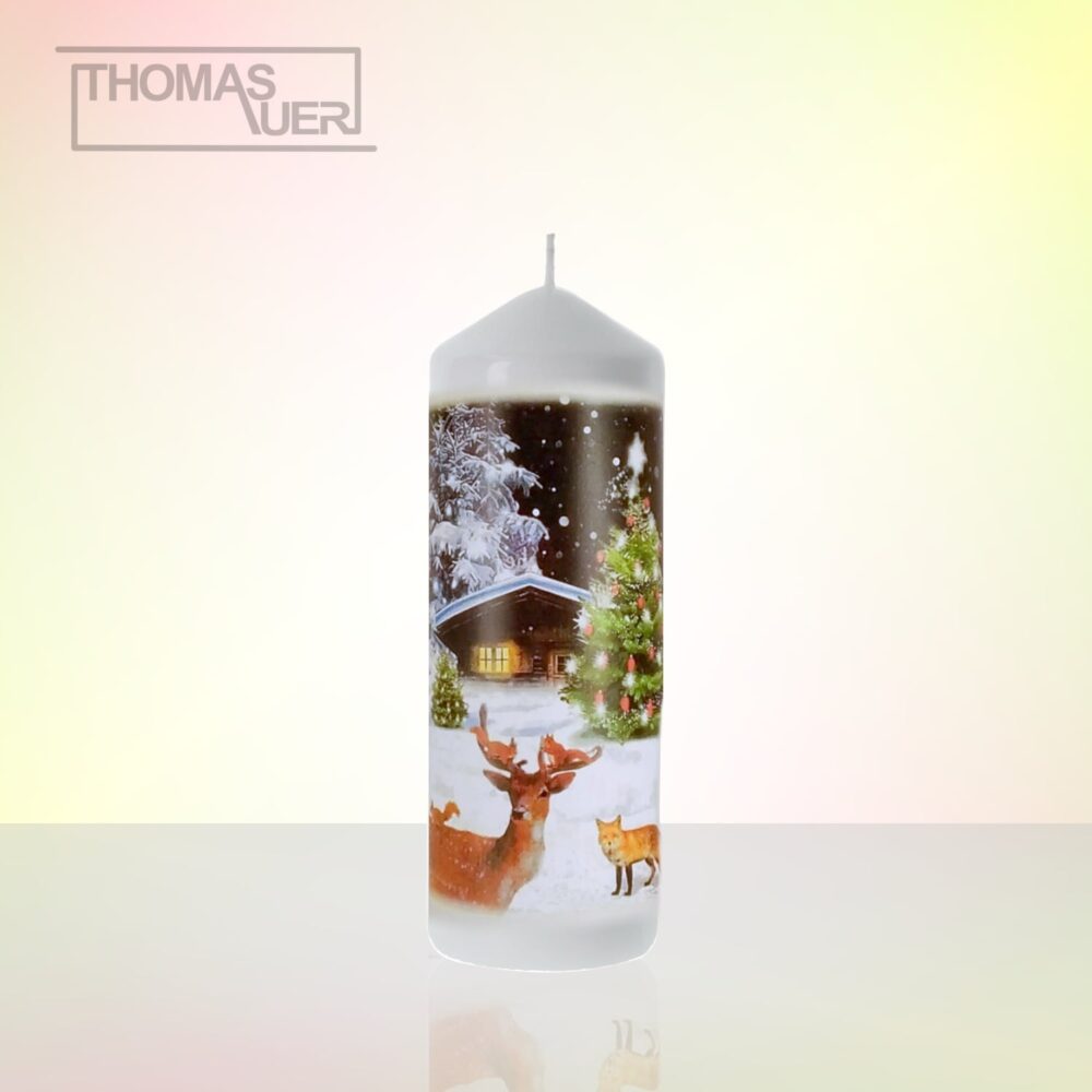 kerze blockhütte christbaum + tiere - L produktbild