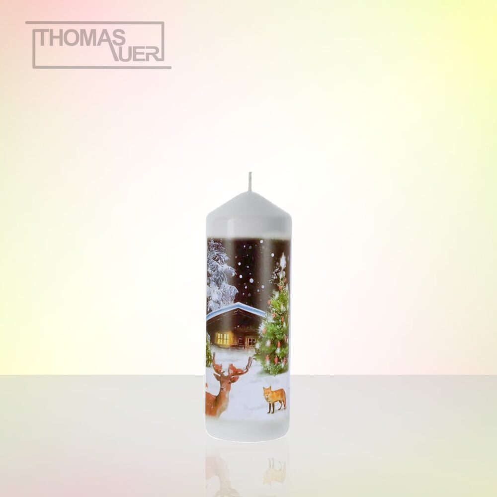 kerze blockhütte christbaum + tiere - M produktbild