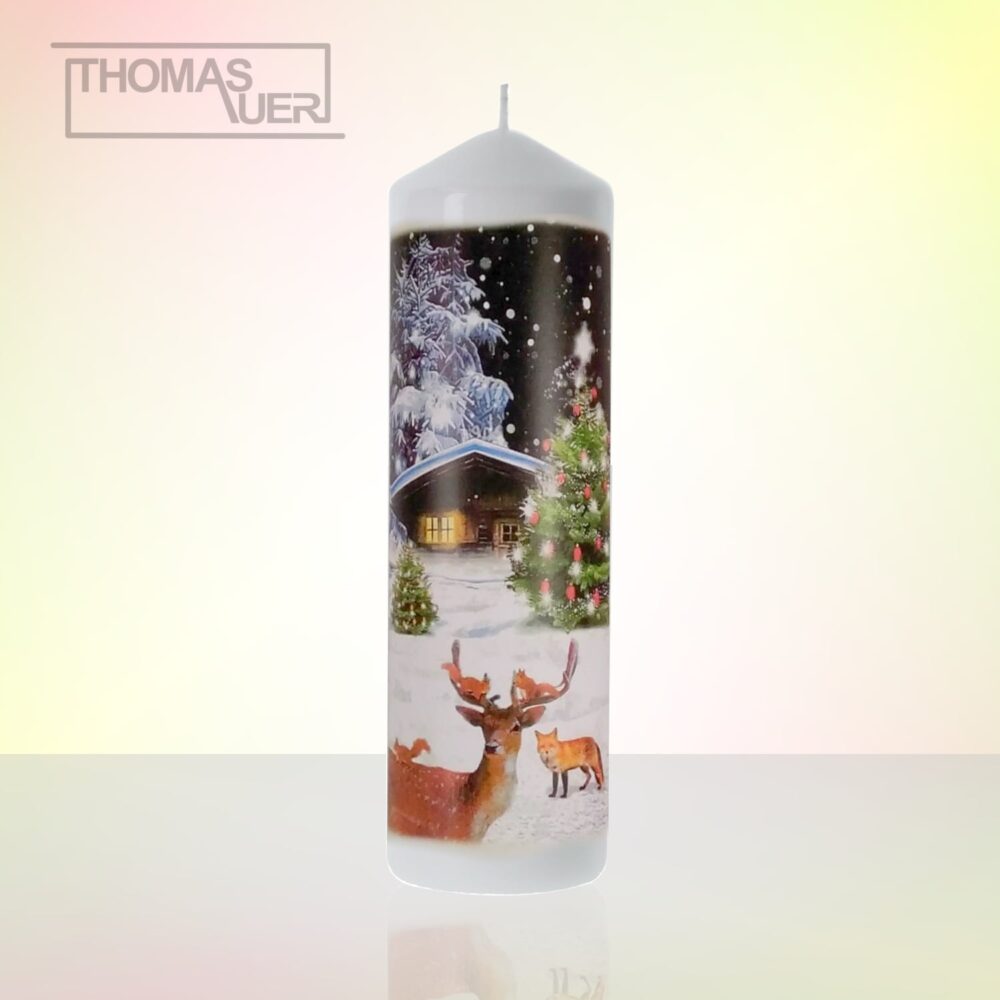 kerze blockhütte christbaum + tiere - XL produktbild
