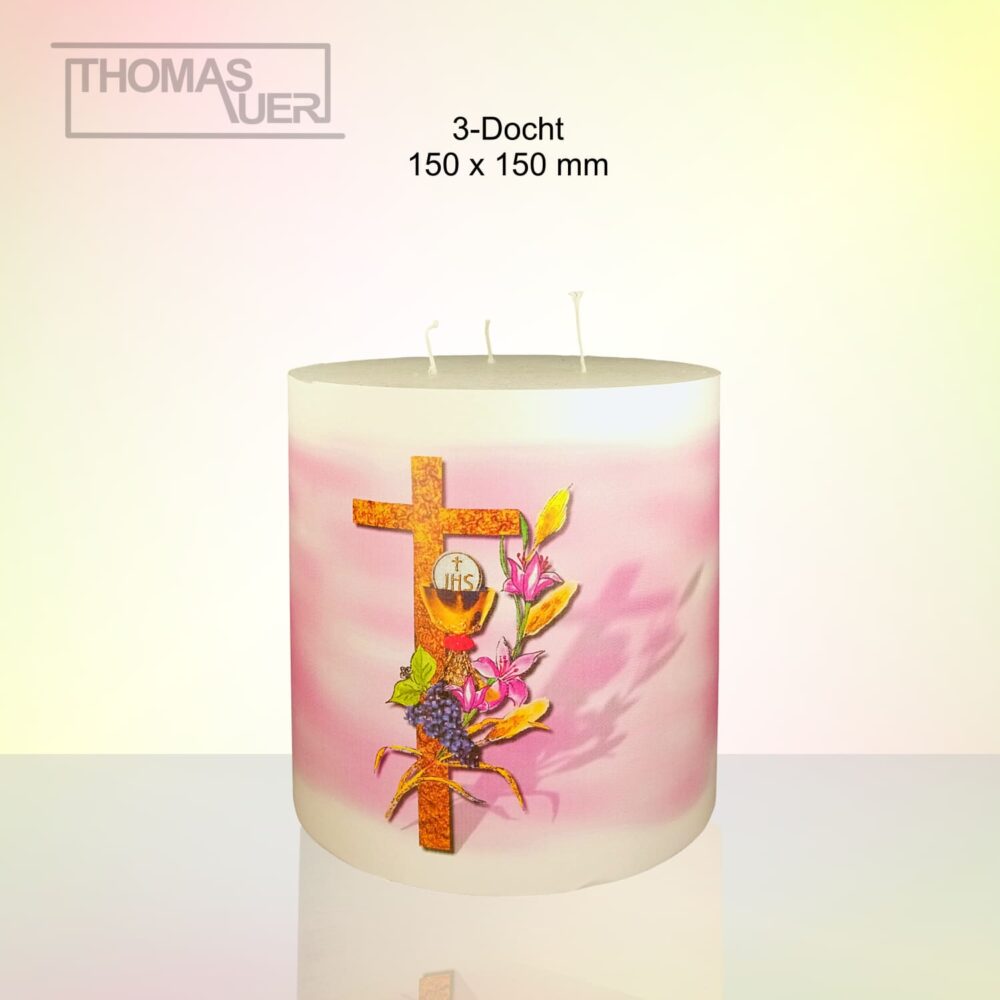 kerze-kreuz mit kelch - 3-Docht 150 rosa produktbild