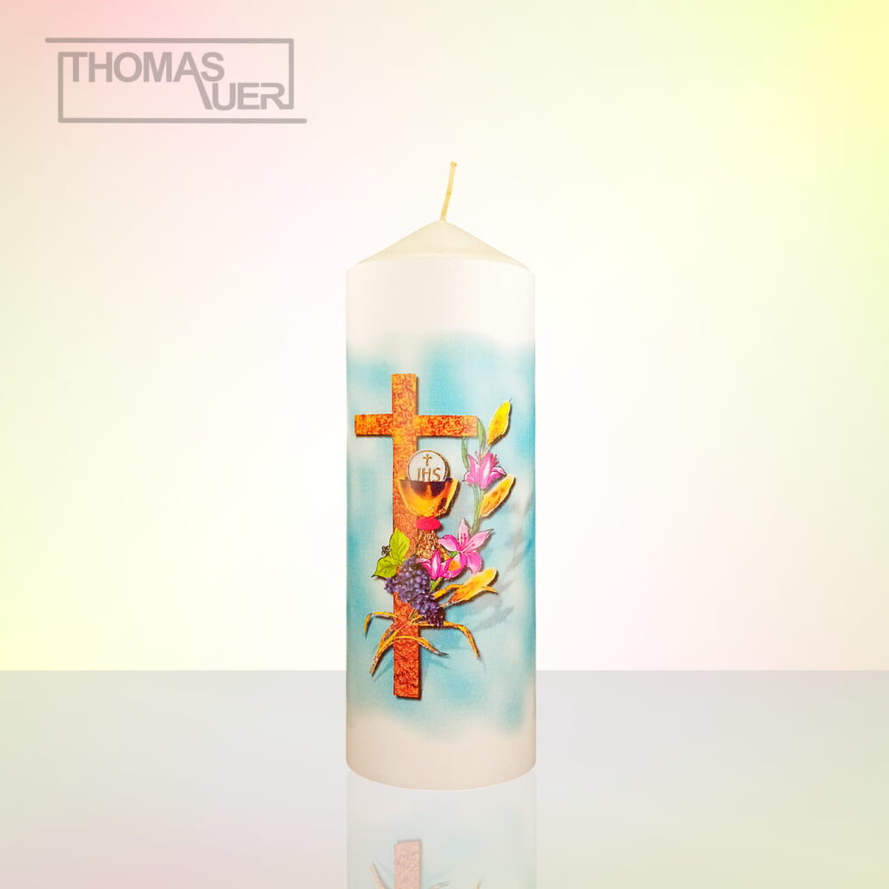 kerze-kreuz mit kelch - L blau produktbild
