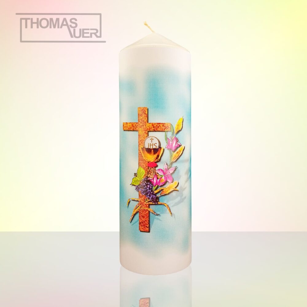 kerze-kreuz mit kelch - XL blau produktbild