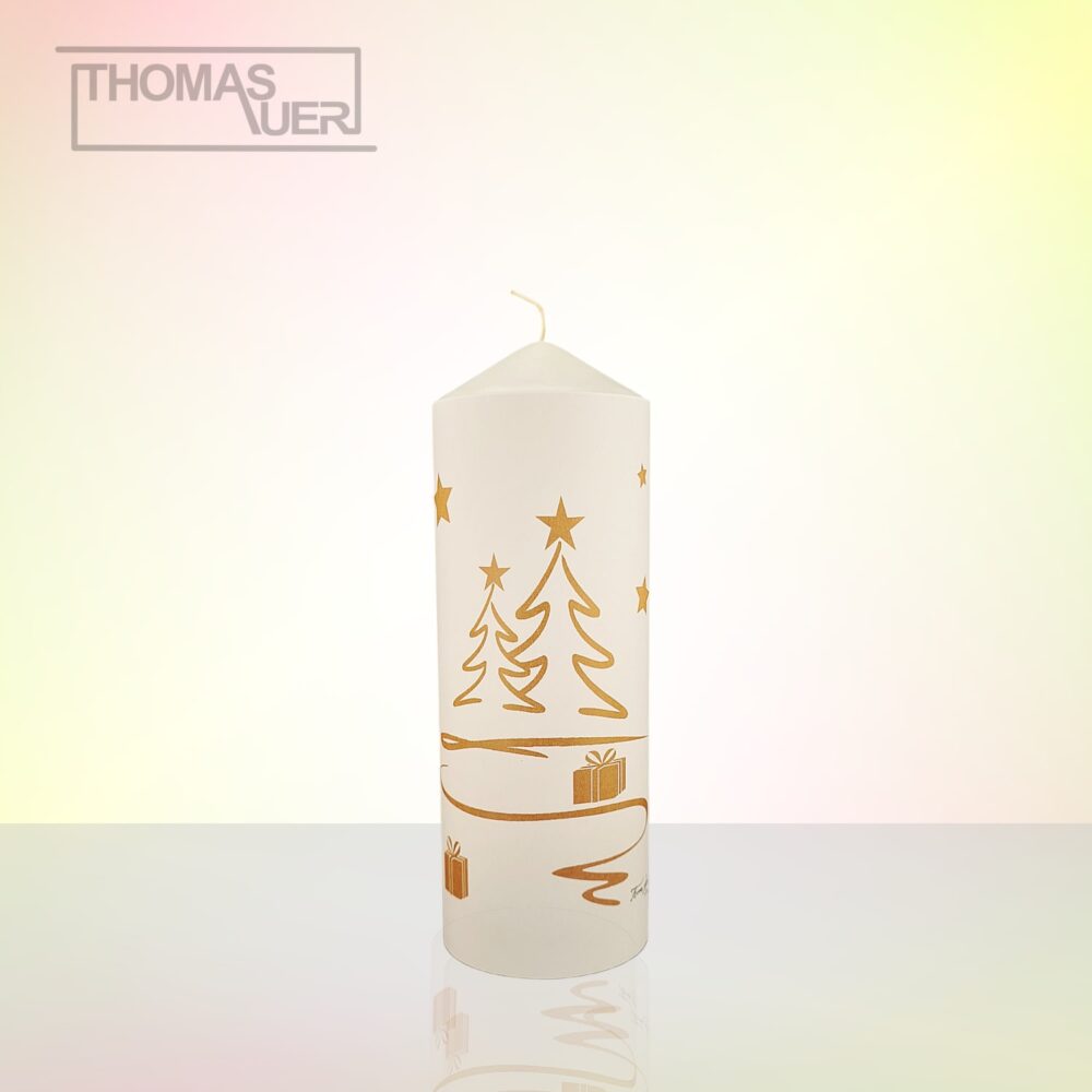 kerze weihnachten tannenbaum modern gold L produktbild