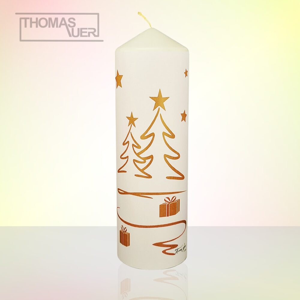 kerze weihnachten tannenbaum modern gold XL produktbild