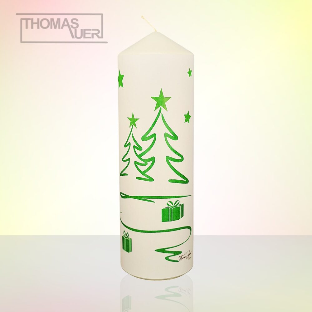 kerze weihnachten tannenbaum modern grün XL produktbild