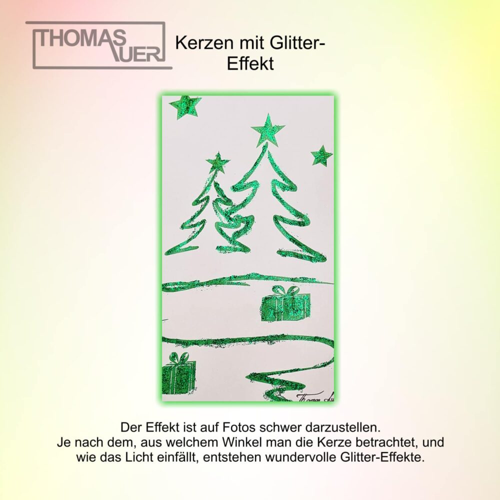 kerze weihnachten tannenbaum modern grün glittereffekt