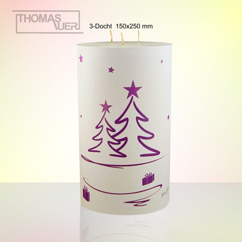 kerze weihnachten tannenbaum modern lila-violett 3-D-L produktbild