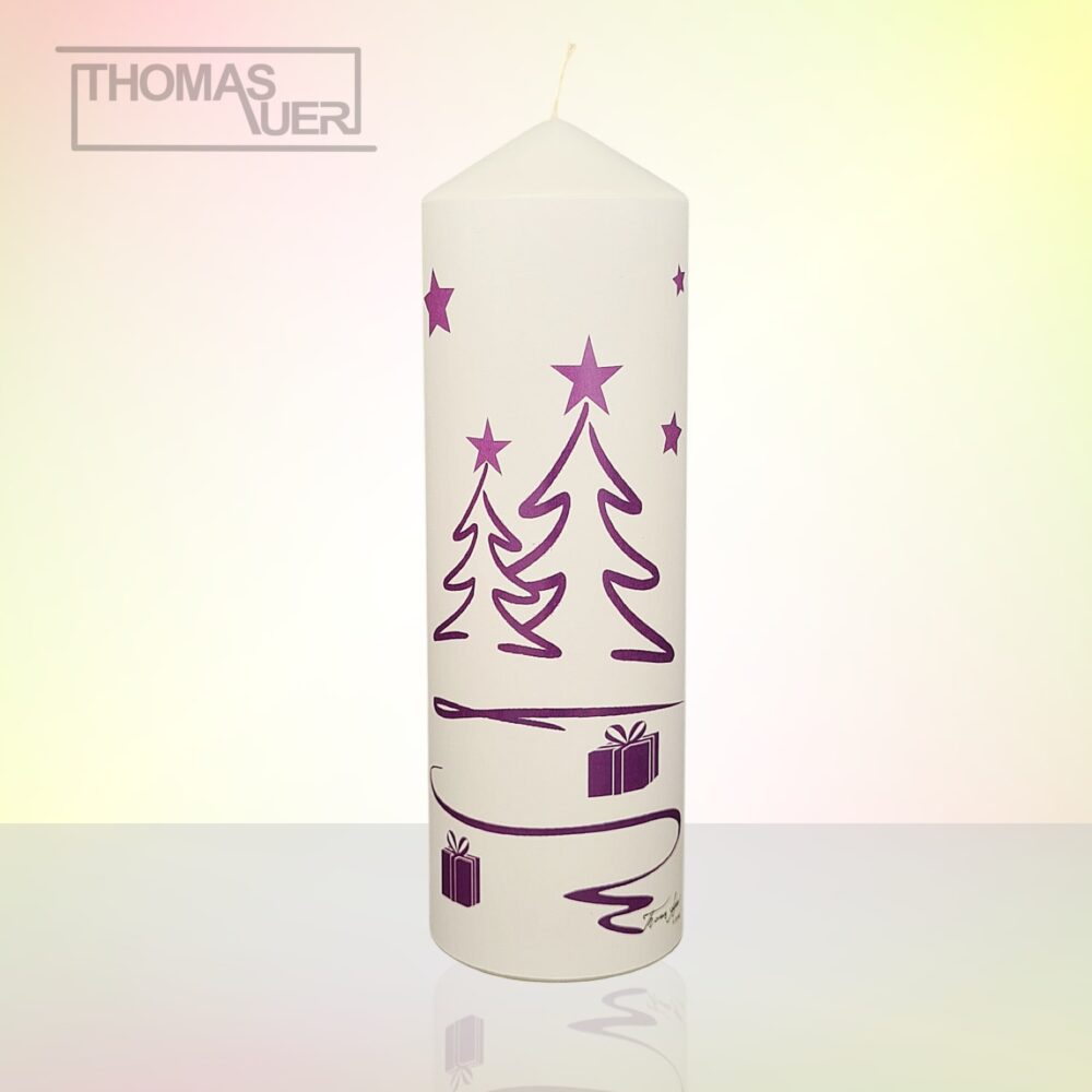 kerze weihnachten tannenbaum modern lila-violett XL produktbild