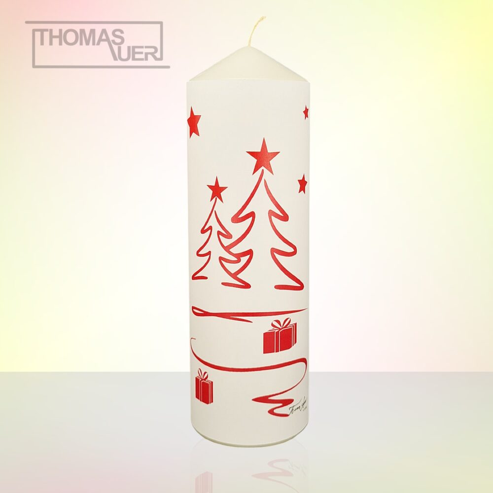 kerze weihnachten tannenbaum modern rot XL produktbild