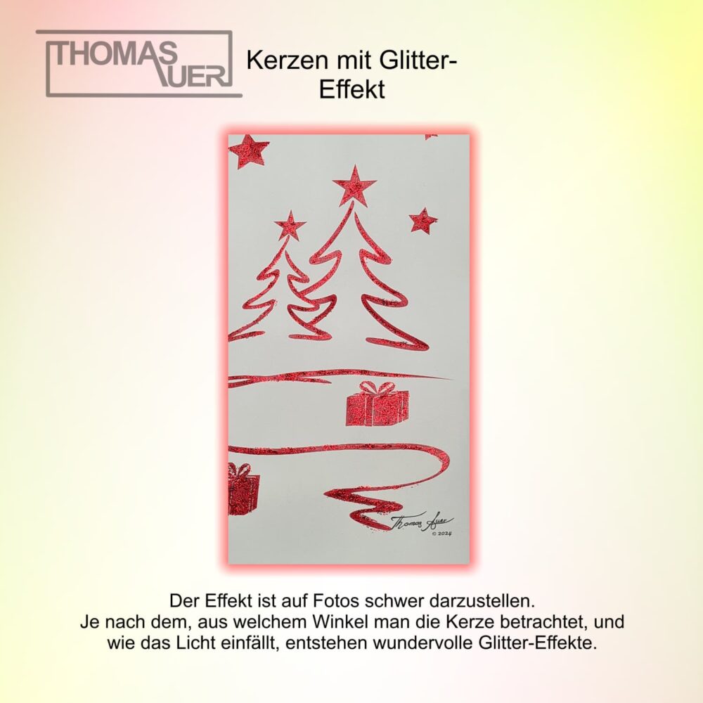 kerze weihnachten tannenbaum modern rot glittereffekt