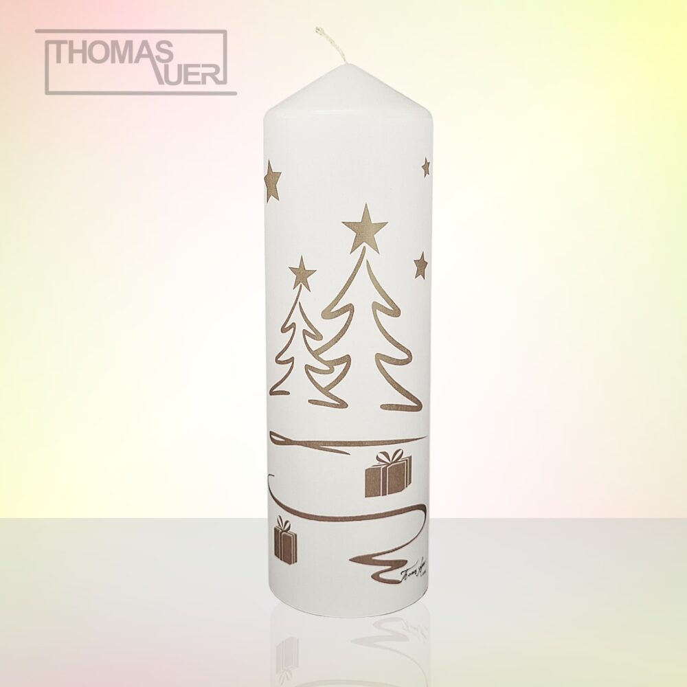 kerze weihnachten tannenbaum modern silber XL produktbild
