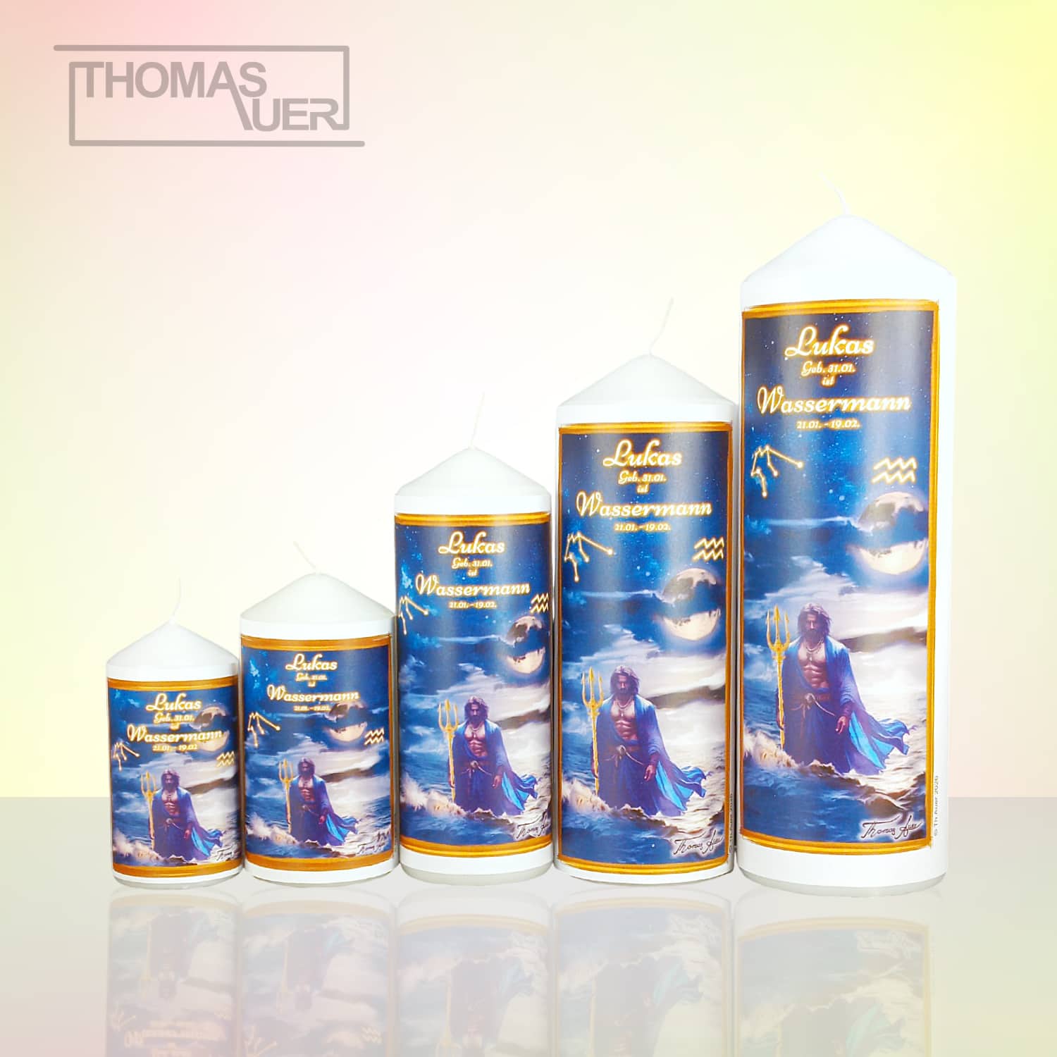 Produktbild Sternzeichenkerze-Wassermann -mit Namen-Varianten