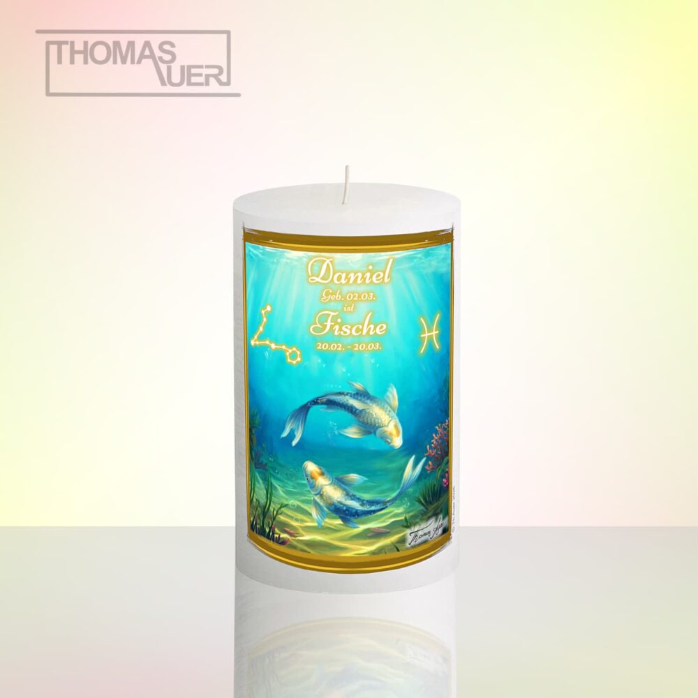 Produktbild Sternzeichenkerze Fische 1-D-L - mit Namen