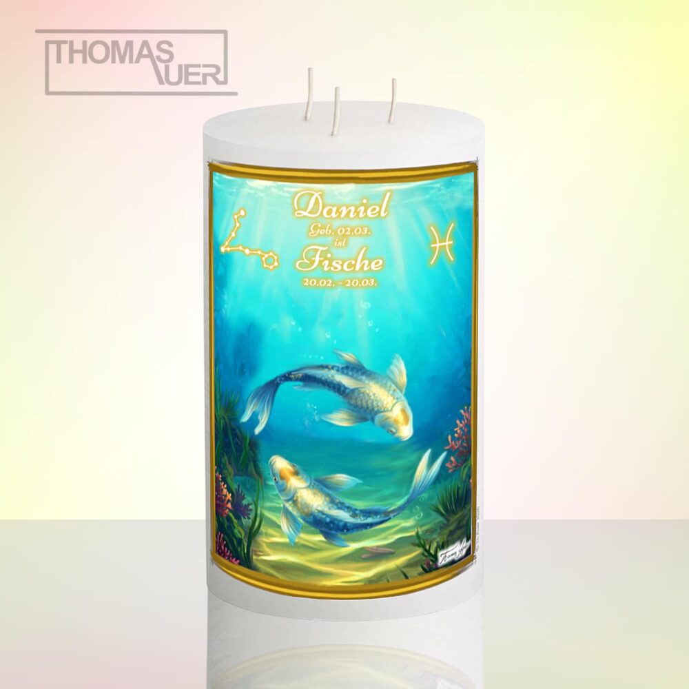 Produktbild Sternzeichenkerze Fische 3-D-L - mit Namen
