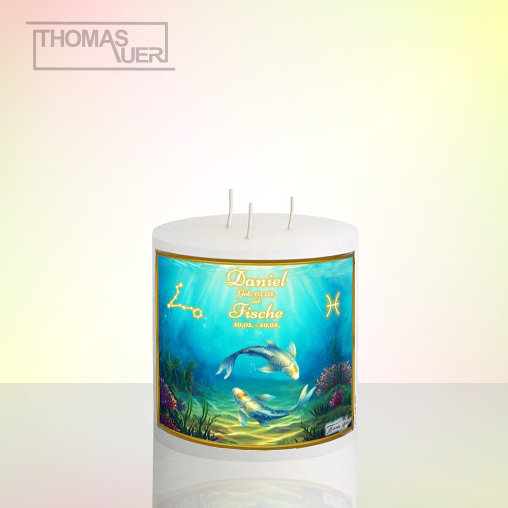 Produktbild Sternzeichenkerze Fische 3-D - mit Namen