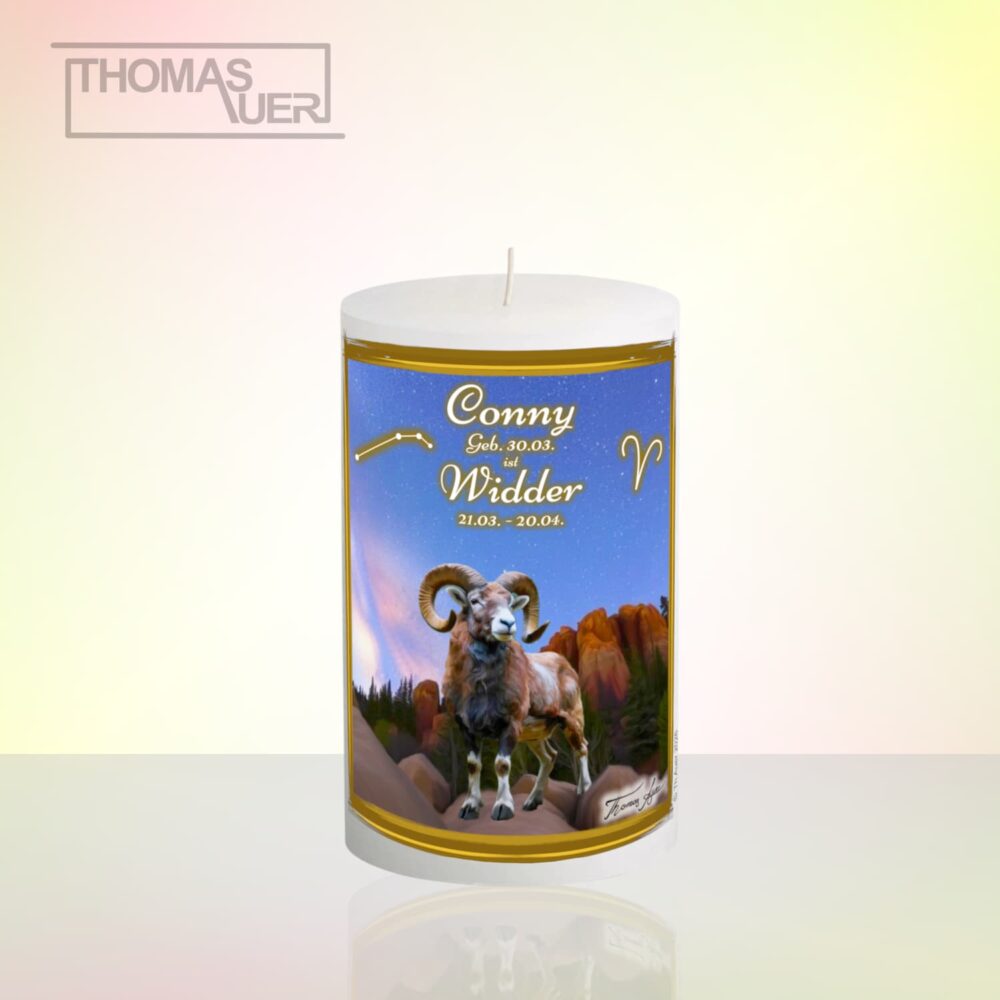 sternzeichenkerze widder-1-D - mit Namen - Produktbild