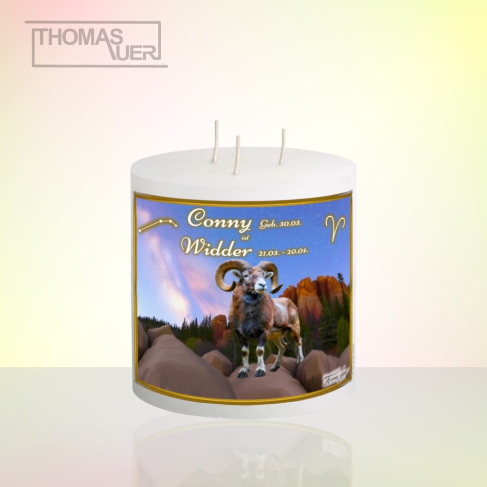 sternzeichenkerze widder-3-D - mit namen - Produktbild