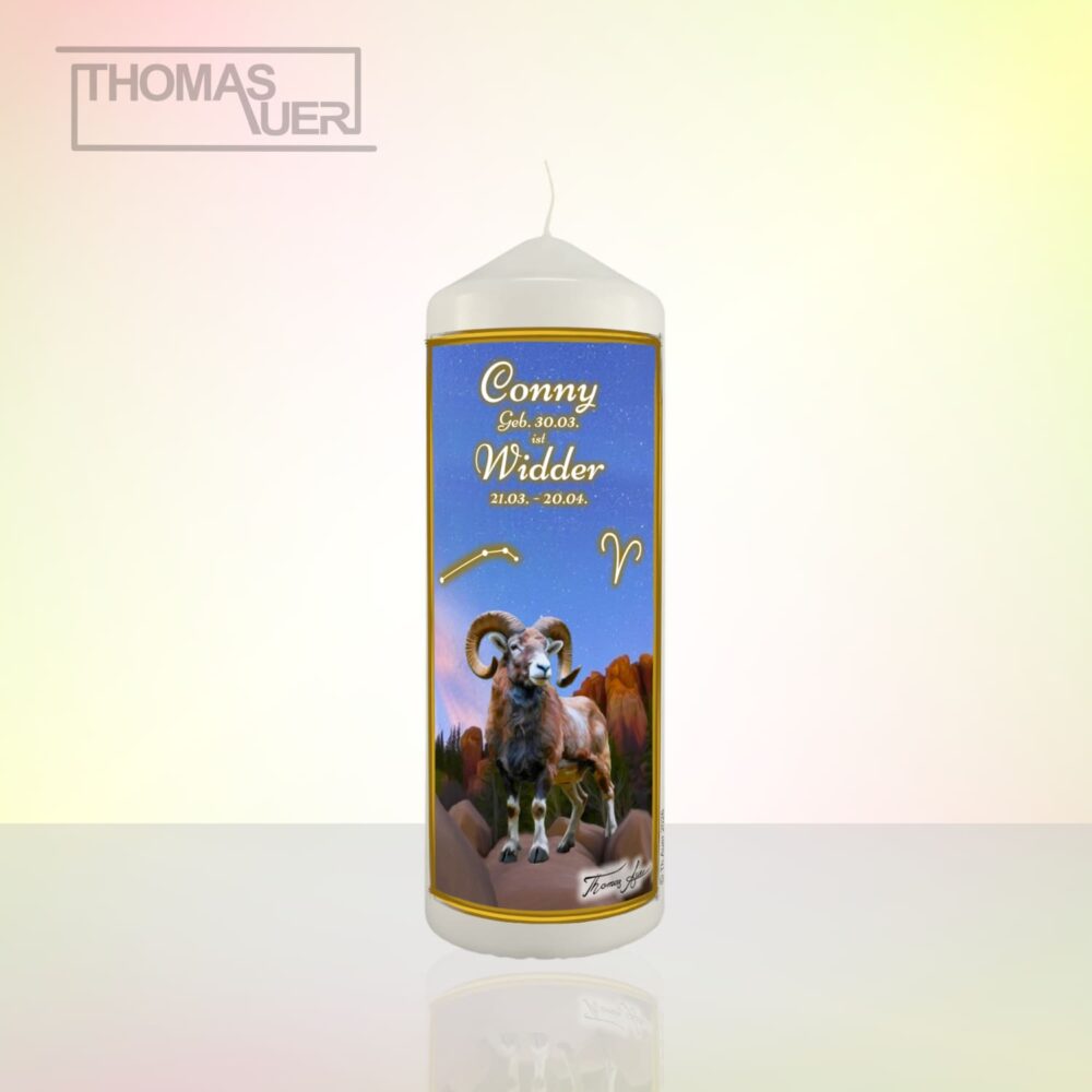 sternzeichenkerze widder-L - mit namen - Produktbild