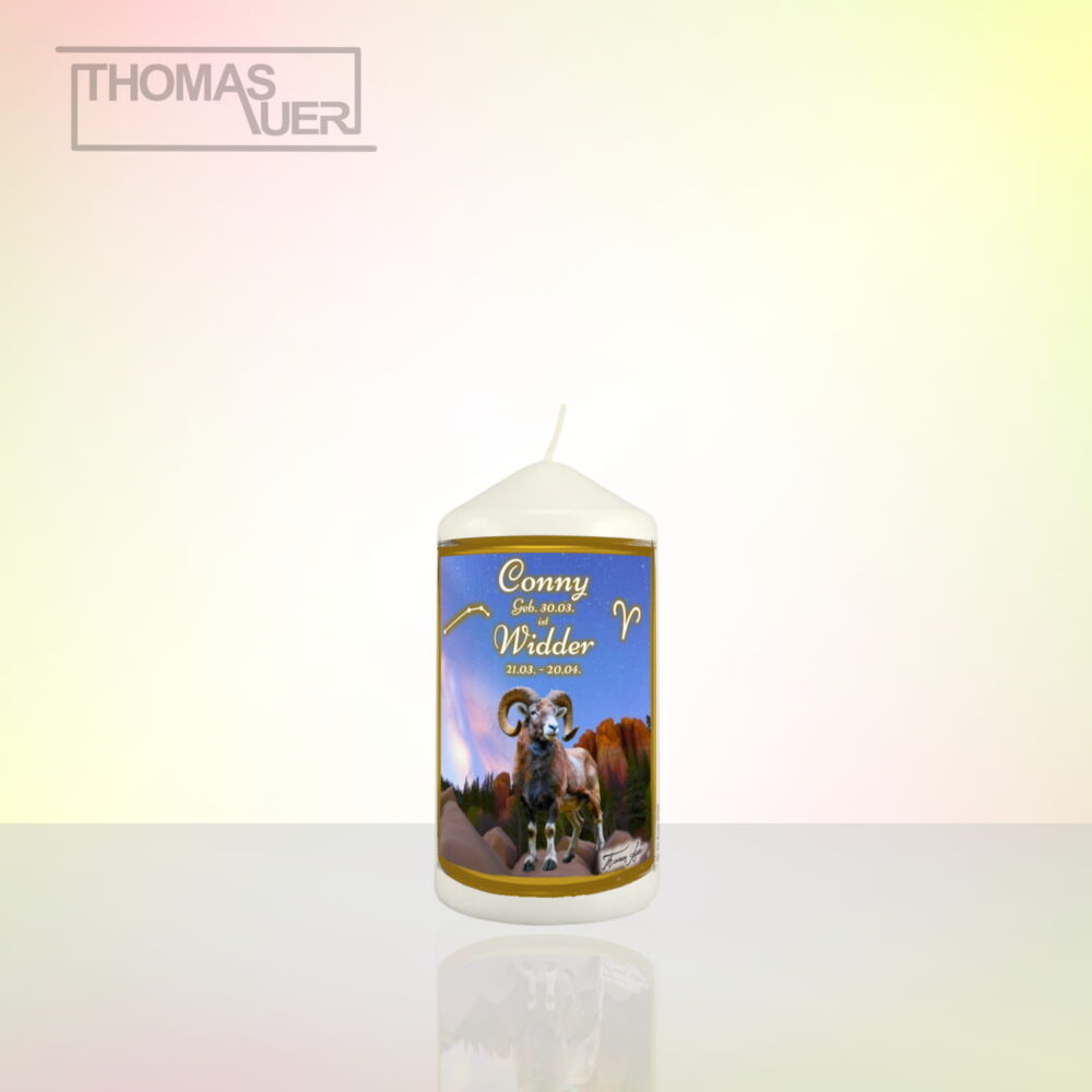 sternzeichenkerze widder-S - mit namen - Produktbild