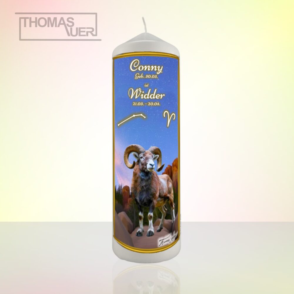 sternzeichenkerze widder-XL - mit namen - Produktbild