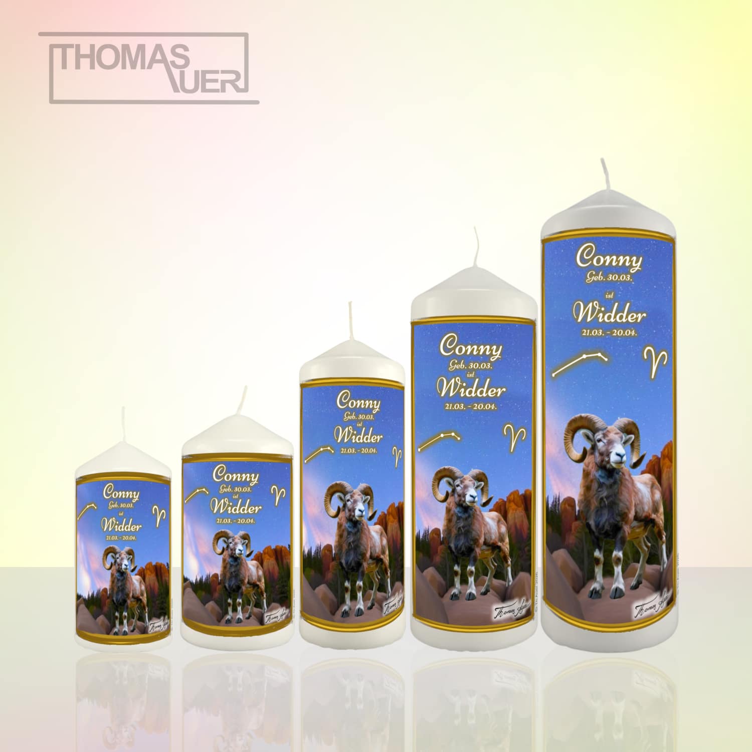 sternzeichenkerze widder-varianten - mit namen - Produktbild