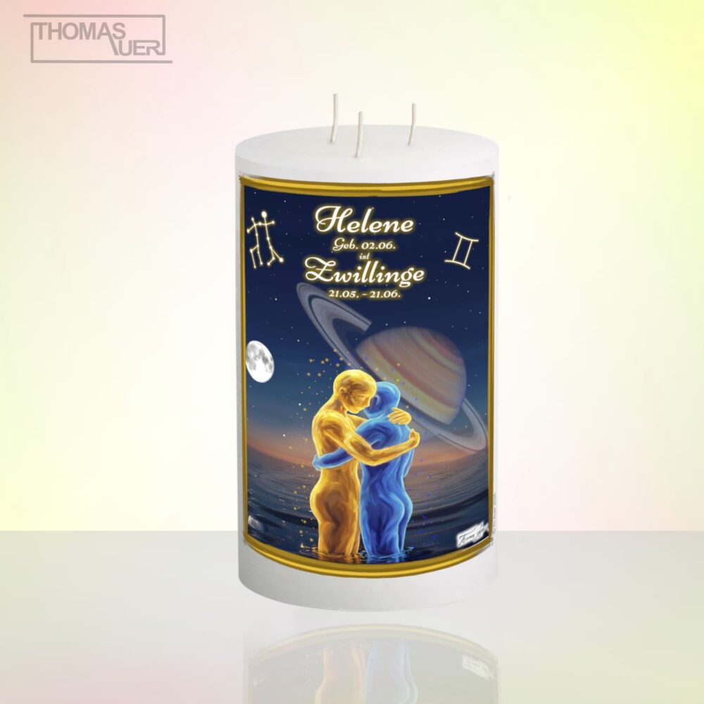 sternzeichenkerze-zwillinge-3-D-L - mit namen - Produktbild