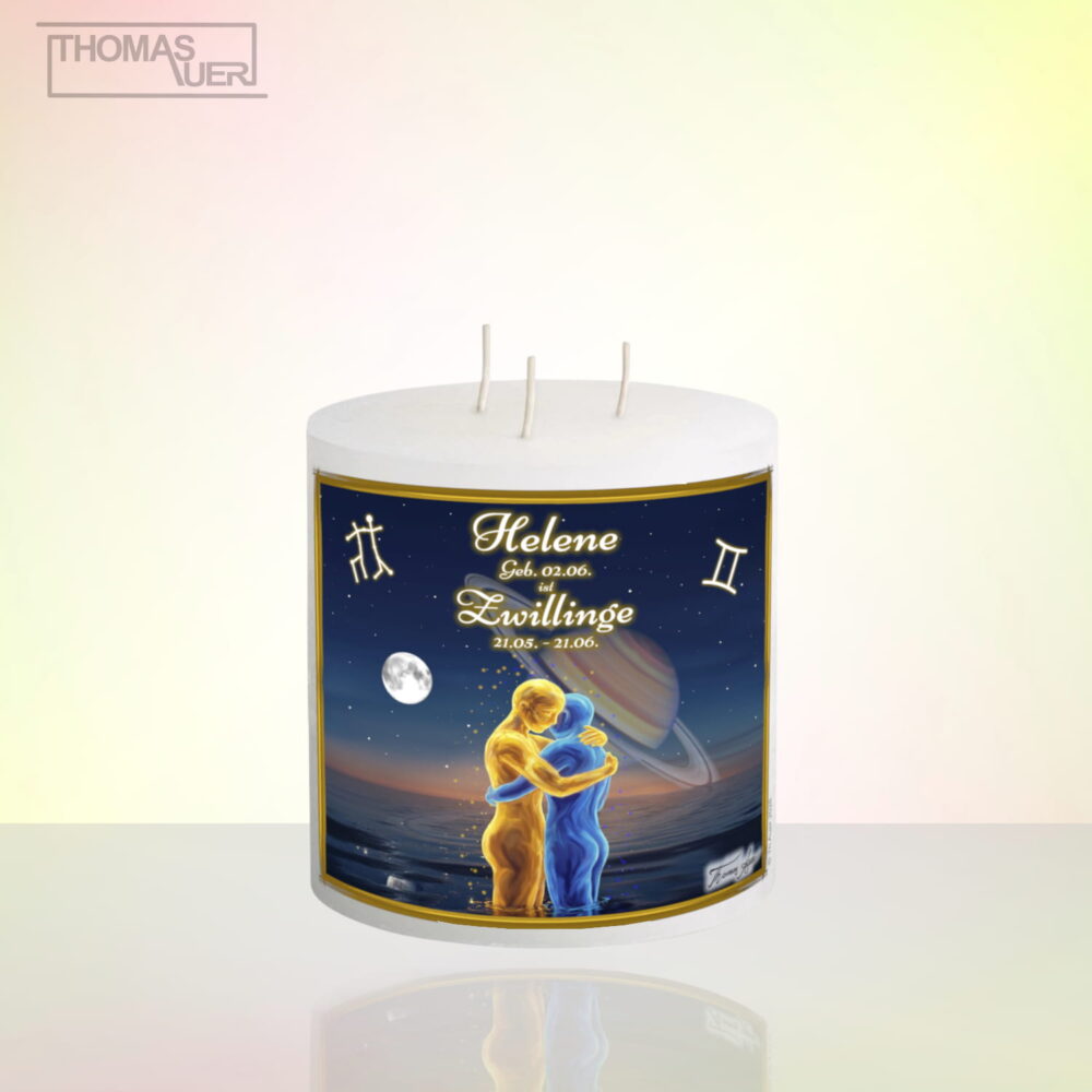 sternzeichenkerze-zwillinge-3-D - mit namen - Produktbild