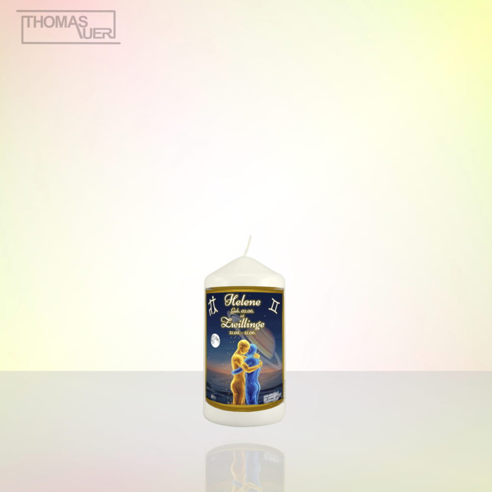 sternzeichenkerze-zwillinge-S - mit namen - Produktbild