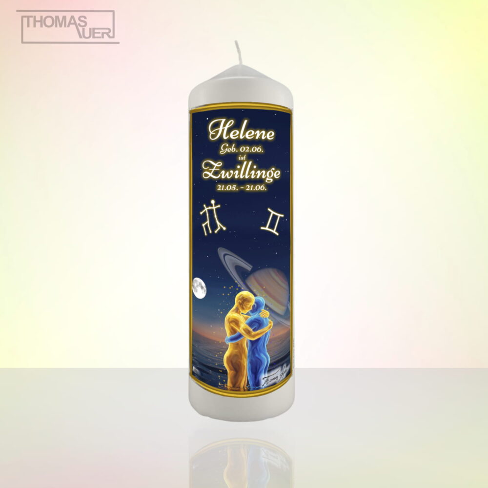 sternzeichenkerze-zwillinge-XL - mit namen - Produktbild