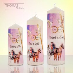 hochzeitskerze-tauben mit kutsche - glittereffekt - varianten produktbild