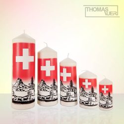 Kerze "Alpszene" Schweizerkreuz Scherenschnitt-varianten produktbild